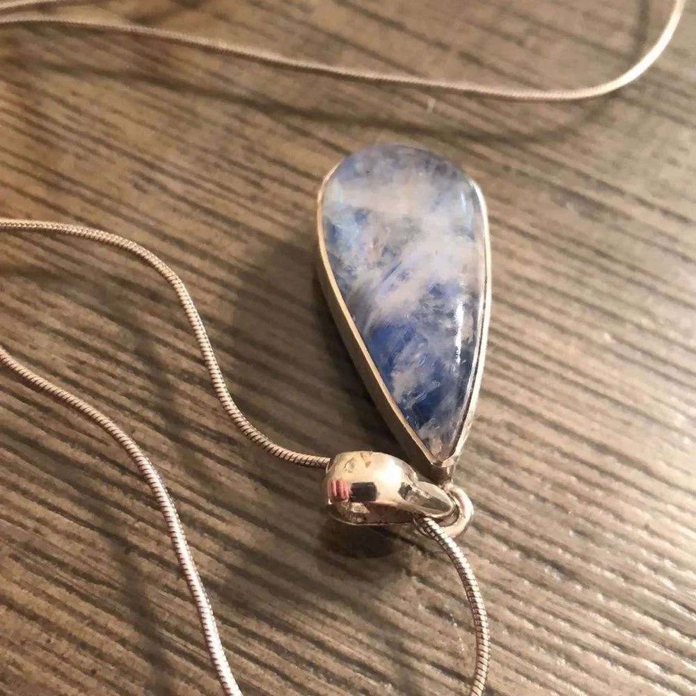 Vintage Blue Labradorite Tear Drop Pendant with Chain
